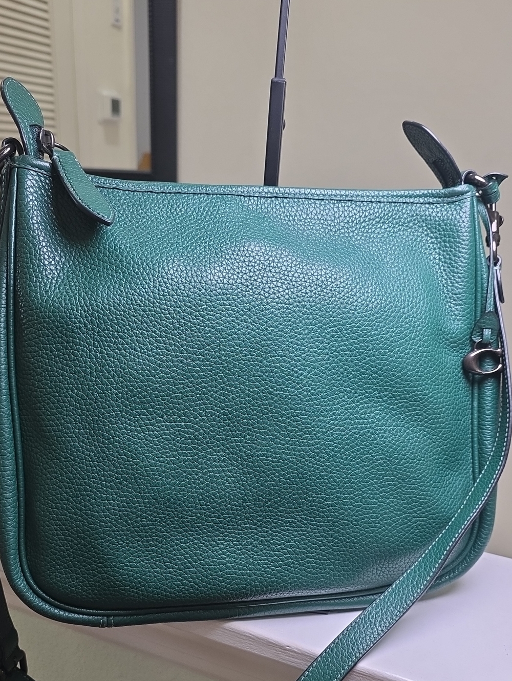 Coach CC435 Cary Soft Pebble Leather Large Shoulder Bag Dark Pine Hobo EUC - Picture 4 of 17